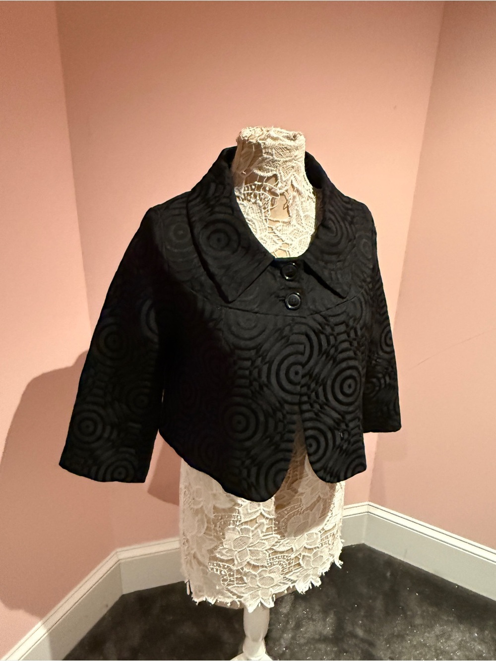 Simona luxury designer Black Patterned Short Cropped Blazer Jacket